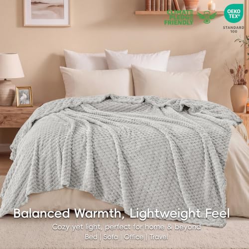 PHF Soft Cozy Fleece Blanket King, 340GSM Lightweight Warmth, Light Grey - color: Light Grey, size: King(108"x90")