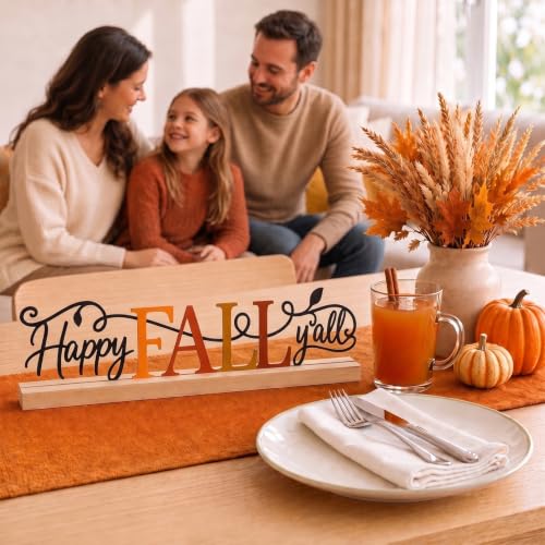 Fall Table Decor Centerpiece, Happy Fall Y'all Metal Table Sign - style: Happy Fall Y'all