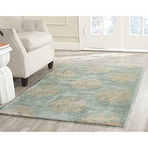 SAFAVIEH Vintage Collection Area Rug - 9' x 12', Cream & Light Blue, Oriental Medallion Distressed Viscose Design, Ideal for High Traffic Areas in Living Room, Bedroom (VTG175-7446) - color: Cream/Light Blue, size: 9' x 12' (Rectangular)