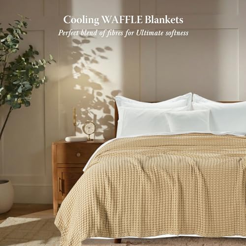 Threadmill Twin Waffle Bed Blanket, Rayon Derived from Bamboo, Beige - color: Beige, size: Twin (68" x 92")
