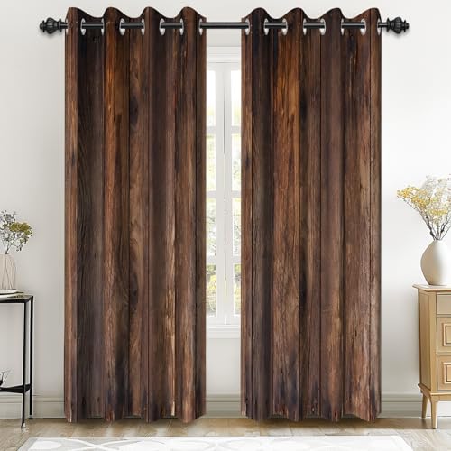 Renaiss 42 x 84 Inch Rustic Wood Blackout Curtains for Bedroom Vintage Brown Wooden Planks American Country Decorative Curtains Drapes Rod Pocket Farmhouse Retro Window Treatments Decor 2 Panels - color: Brown, size: 42"W x 84"L (Pack of 2)