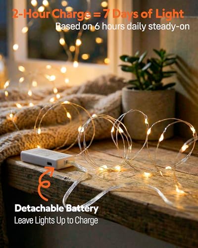 6 Pack USB Rechargeable Twinkle Fairy Lights with Timer - color: Warm White