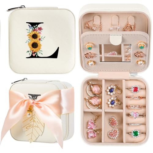 AYGXU Travel Jewelry Box for Women and Girls - Small Case With Initial A-Z - Teacher Gifts - color: white, size: L