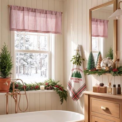 jinchan Linen Boxter Stripe Valances for Window 16 inch, Xmas Red, 1 Panel - color: Boxter Stripe | Xmas Red on Linen, size: 50"W x 16"L (Pack of 1)