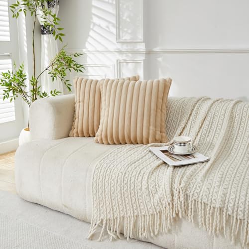 Sunday Praise Faux Fur Plush Decorative Throw Pillow Covers 16x16 Beige - color: Beige, size: 16" x 16" (Pack of 2)