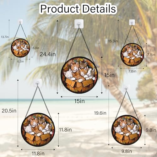 Sleeping Kittens Stained Glass Window Hanging Suncatcher Gifts 7.8" - color: Brown and White, size: 7.8x7.8 IN