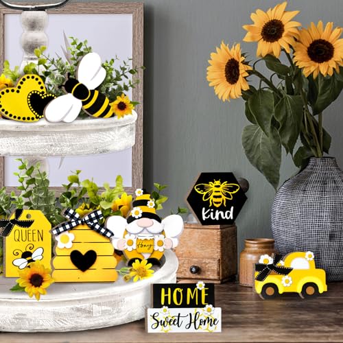 Bee Tiered Tray Decor, Spring Summer Farmhouse Tiered Tray