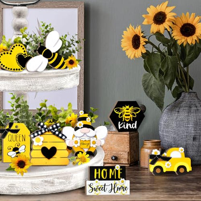 Bee Tiered Tray Decor, Spring Summer Farmhouse Tiered Tray