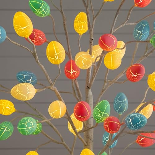 Nearly Natural 6ft. Pre-Lit Artificial Easter Twig Tree with 96 Egg Shaped LED Ornaments - size: 6ft