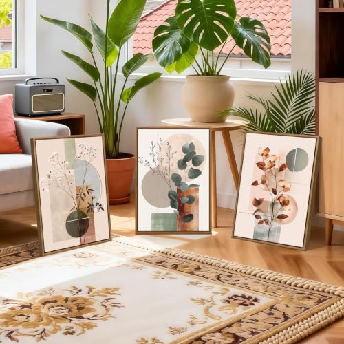 WENGTIAO Boho Neutral Abstract Botanical Framed Canvas Wall Art 16"x24"x3 - color: Boho Neutral Abstract Botanical, size: 16"x24"x3Pcs