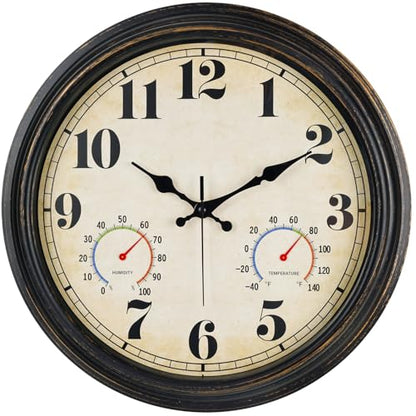 zyzamay 16 Inch Outdoor Clock with Thermometer and Hygrometer,BlackGold - color: 16 Th Blackgold