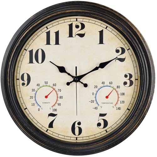zyzamay 16 Inch Outdoor Clock with Thermometer and Hygrometer,BlackGold - color: 16 Th Blackgold
