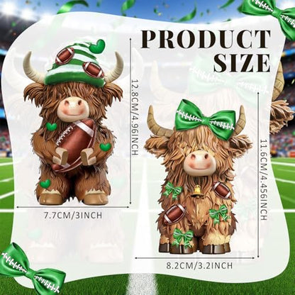 2 Pack Football Highland Cow Figurine Resin Football Decor - style: Football
