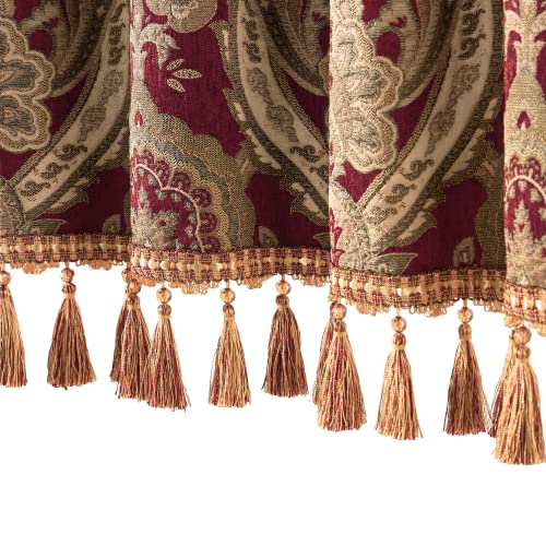Loom and Mill Chenille Damask Valances for Windows, Red Brown, 54"x18" - color: Luxembourg-red+brown