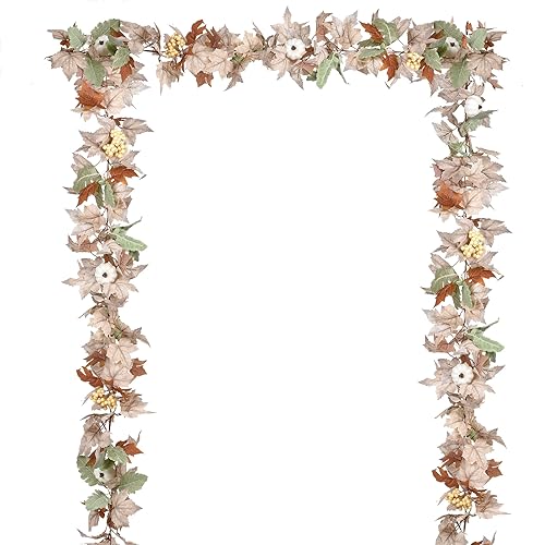Lvydec 2 Pack Fall Maple Garland - 5.9ft/Piece Artificial Fall Foliage Garland Colorful Autumn Decor for Home Wedding Party (White&Green) - color: White&green