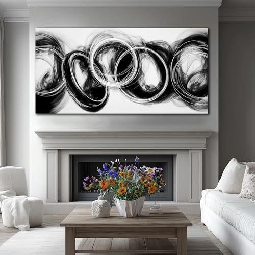 MXUNYZ Black and White Abstract Canvas Wall Art 58x29 Inch - color: Black, size: 58"L x 29"W