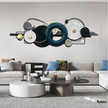 Metlzks Modern Abstract Metal Wall Art, Geometric Circles Design Wall Decor - color: Blue