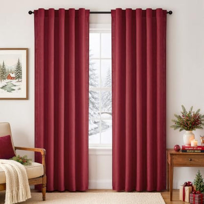 MIULEE Thick Linen Curtains, 42Wx84L, Burgundy Red Semi Sheer - color: Burgundy Red, size: 42"W x 84"L (Pack of 2)