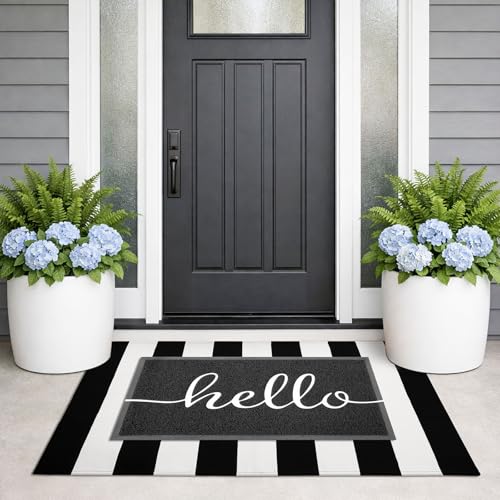 KILOCOCO Black and White Striped Rug 2.3'x3.6' Washable Front Door Mat - color: Black and White Stripe, size: 2'4" x 3'7" (Rectangular)