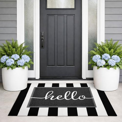 KILOCOCO Black and White Striped Rug 2.3'x3.6' Washable Front Door Mat - color: Black and White Stripe, size: 2'4" x 3'7" (Rectangular)
