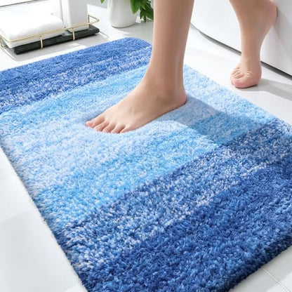 OLANLY Small Bathroom Rugs 24x16, Extra Soft Absorbent Microfiber Bath Rugs - color: Light Royal Blue, size: 24" X 16"