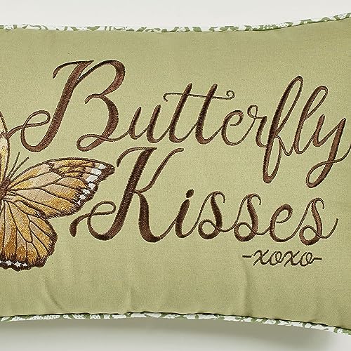 Butterfly Eden Embroidered Butterfly Kisses Pillow, Moss Green, 14"x20" - size: Pillow 14 x 20 Inches