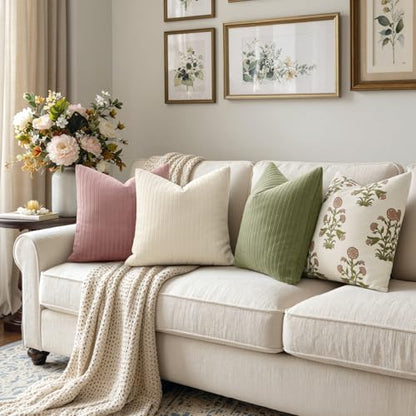 MIULEE Set of 2 Sage Green Textured Striped Throw Pillow Covers 18x18 Inch - color: Sage Green, size: 18" x 18" (Pack of 2)