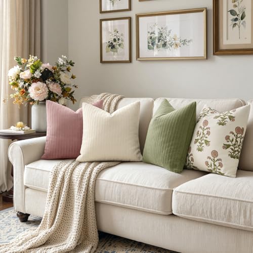 MIULEE Set of 2 Sage Green Textured Striped Throw Pillow Covers 20x20 Inch - color: Sage Green, size: 20" x 20" (Pack of 2)