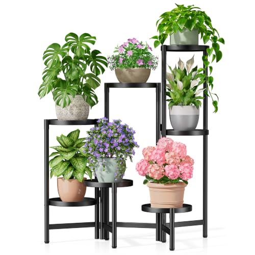 7 Tiers Plant Stand Indoor for Multiple Large Planter, Tall Tiered Folding Plant Rack Outdoor with Rustproof 10 Inch Wide Tray, Plant Shelf for Corner Living Room - BlackDisk - color: BlackDisk, size: 6-tiers