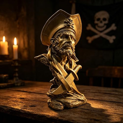 H&W Golden Pirate Figurines - Buccaneer Francis Drake Statue Decoration - color: Pirate-golden
