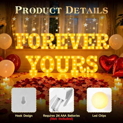 Forever Yours Light up Letters, Include Tea Lights Candles, Latex Balloons, Aluminum Balloons and Rose Petals, Special Festival, Surprise Gifts for Women and Men - color: FOREVER YOURS