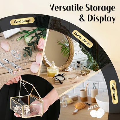 MYFULLY Vintage Gold Glass Jewelry Box with Lid (5.7 x 3.5 x 2.1 inch) - size: 5.7 x 3.5 x 2.1 inch