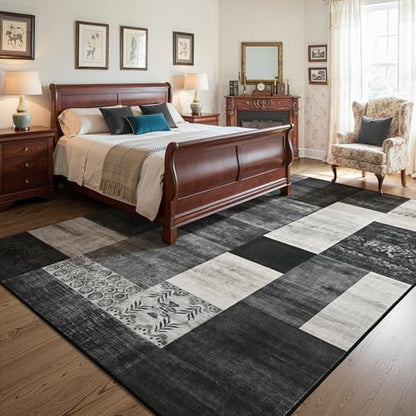 Tepook 5x7 Area Rugs for Living Room, Washable Large Geometric Bedroom Rug - color: Black and White, size: 5' x 7' (Rectangular)