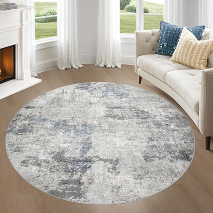 DMOYEST 6ft Round Area Rug for Living Room Washable Non Slip Circle Rug - color: Grey Blue, size: 6' (Round)
