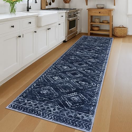 KILOCOCO Washable Runner Rug 3x12 Non Slip Runners for Hallway, Dark Blue - color: Dark Blue, size: 3' x 12' (Runner)