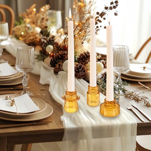 Glass Candlestick Holders, Taper Candle Holders, Set of 3, Amber - color: Amber, size: 3 PCS