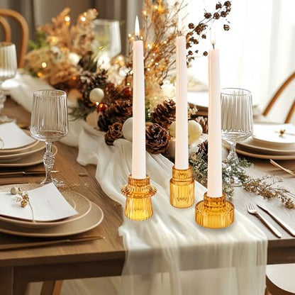 Glass Candlestick Holders, Taper Candle Holders, Set of 3, Amber - color: Amber, size: 3 PCS