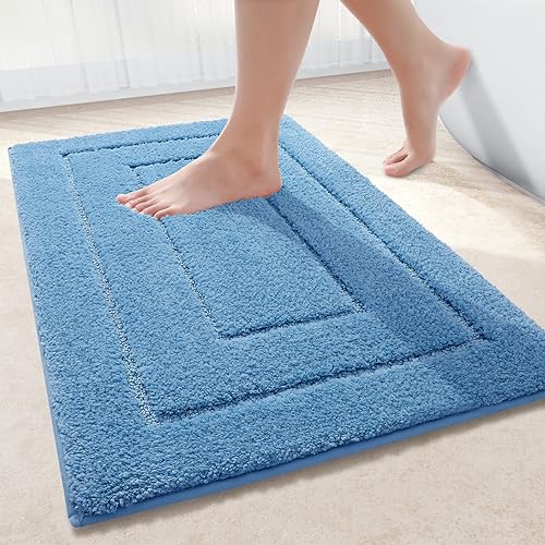 Buganda Microfiber Bathroom Rugs 30x20, Soft Shaggy Absorbent Bath Rugs - color: Blue, size: 30" X 20"
