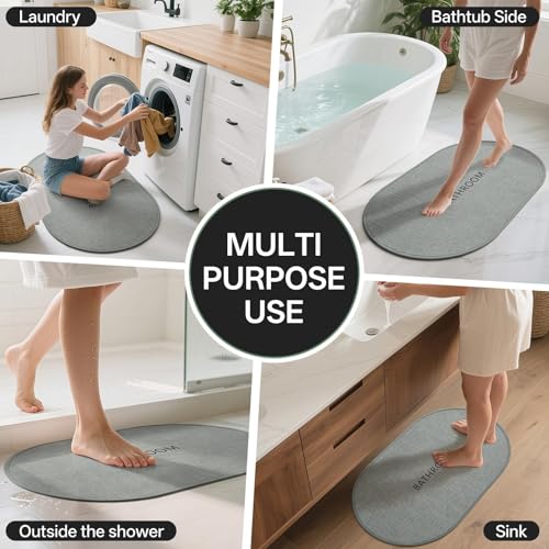 Bath Mat Non Slip,Quick Dry Bathroom Rug Under Door,16"x24",Grey - color: Grey, size: 16"x24"