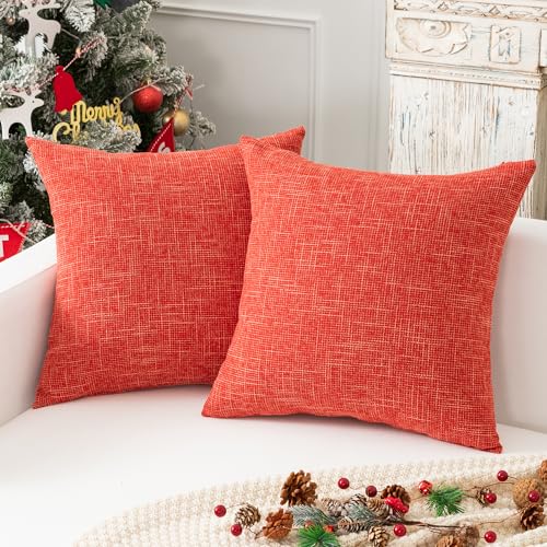 Kevin Textile Pack of 2 Fall Throw Pillow Covers Cases for Couch Bed Sofa Super Soft Faux Linen Decorative Cushion Case 18 X 18 Inches Burnt Brick - color: Burnt Brick, size: 18" x 18" (Pack of 2)