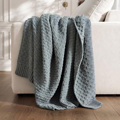 EVERGRACEHOME Chunky Chenille Knit Throw Blanket, Dusk Blue, 60" x 80" - color: Dusk Blue, size: 60" x 80"