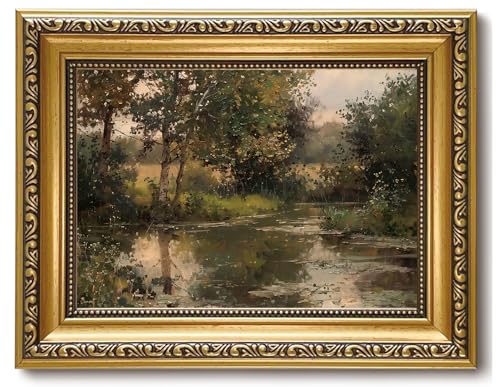 Vintage Gold Framed Lakeside Trees Forest Landscape Wall Art 8x10in - color: landscape2, size: 10"L x 8"W