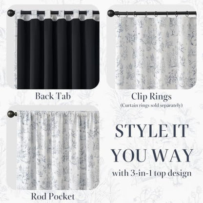 jinchan Blue Blackout Curtains 72 Inch Woodland Back Tab 2 Panels - color: Blue on Beige, size: 50"W x 72"L (Pack of 2)