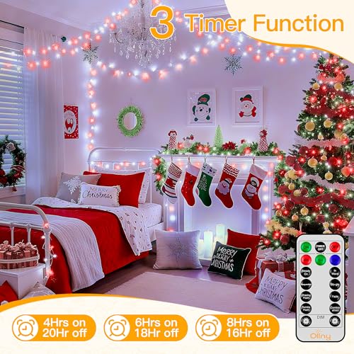 Ollny Red and White Christmas Lights, 400LED 131FT String Light with Remote - color: Red and White, size: 400 LEDs