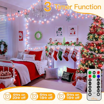 Ollny Red and White Christmas Lights, 400LED 131FT String Light with Remote - color: Red and White, size: 400 LEDs