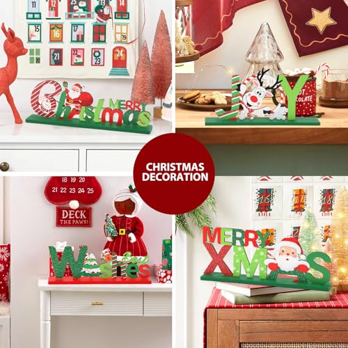 Hommtina 6 Pcs Table Decorations, Merry Tabletop Wooden Sign Indoor Decorations for Dinner Party Coffee Table - style: Christmas decoration