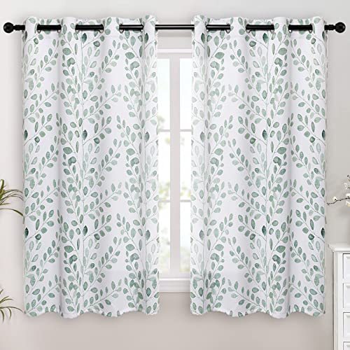 MYSKY HOME Green Leaf Curtains 63 Inch Length for Living Room Grommet 2 Pcs - color: Leaf-green, size: 52"W x 63"L (Pack of 2)