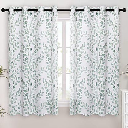MYSKY HOME Green Leaf Curtains 63 Inch Length for Living Room Grommet 2 Pcs - color: Leaf-green, size: 52"W x 63"L (Pack of 2)