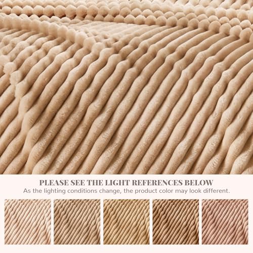 330GSM Ribbed Fleece Throw Blanket for Couch, Light Brown, 50"x70" - color: Light Brown, size: Throw XL(50"x70")