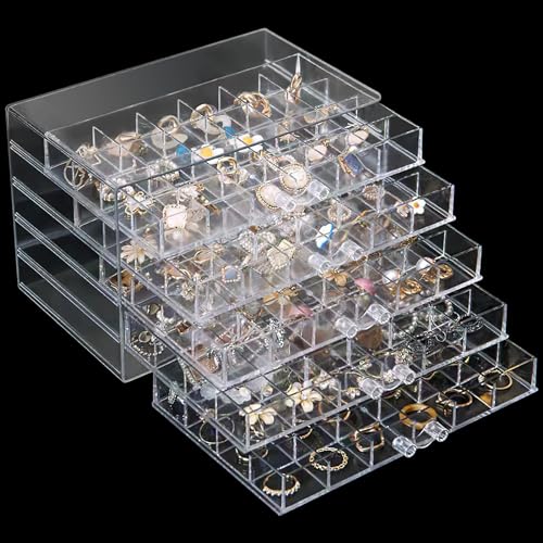 Homaisson Earring Storage Box Organizer, Acrylic Jewelry Storage Box Holder with 5 Drawers, Transparent Jewelry Display Stand with 120 Small Compartments, Earring Gift Box for Women
